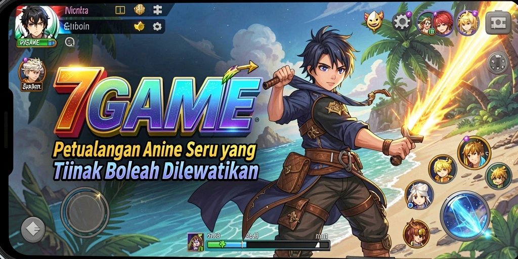 Tangkapan layar utama 7GAME menampilkan aksi seru dalam dunia Anime.