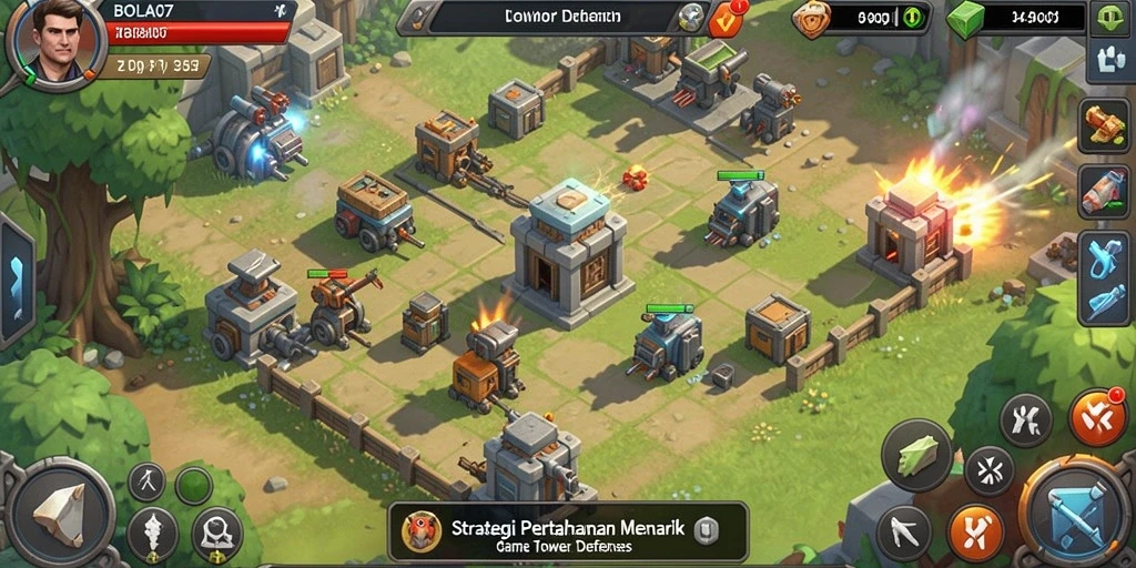 Tampilan gameplay BOLA07 yang menegangkan dalam pertahanan tower.