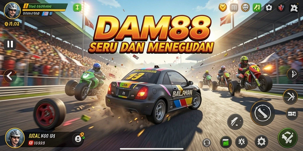 Screenshot gameplay DAM88 menunjukkan balapan yang intens dan grafis yang menawan.
