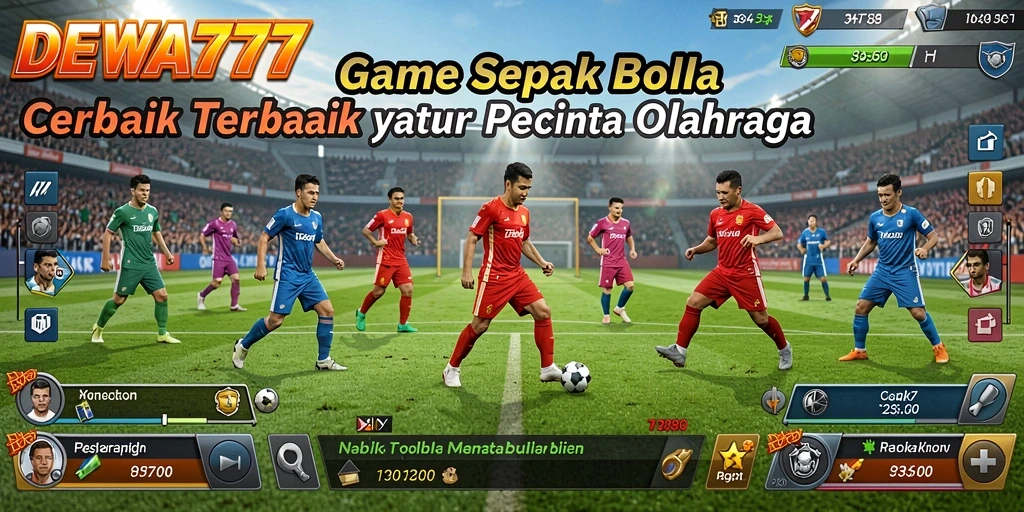 Tampilan gameplay DEWA777 dengan aksi seru di lapangan sepak bola.
