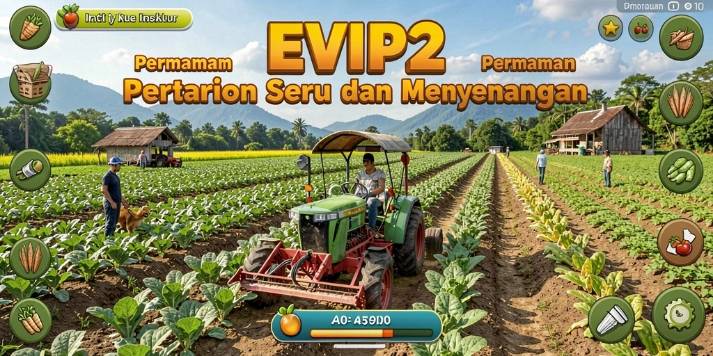 Screenshot gameplay EVIP2 yang menunjukkan kebun yang subur dan menawan.