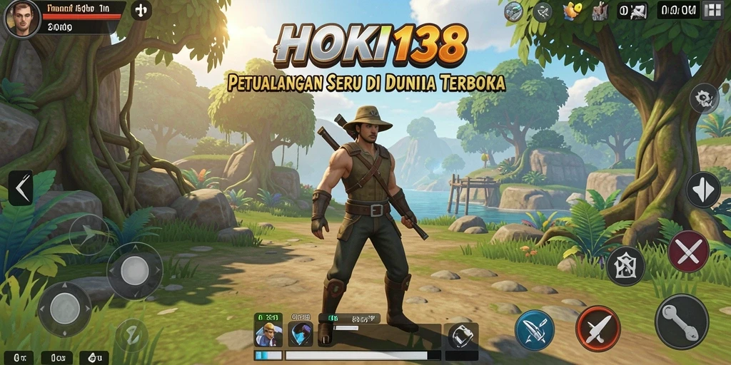 Screenshot permainan HOKI138 menampilkan petualangan di dunia terbuka yang luas.