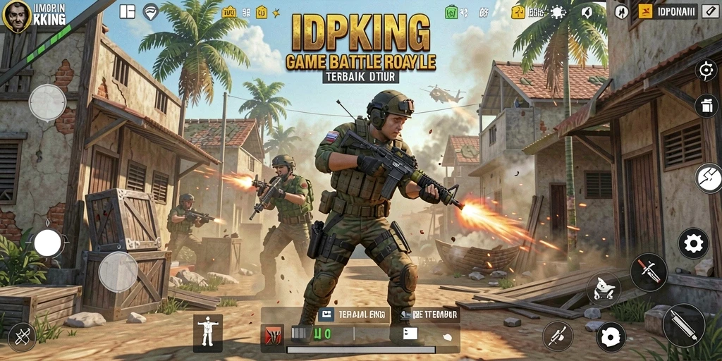 Screenshot gameplay IDPKING menunjukkan aksi pertarungan seru di medan perang.