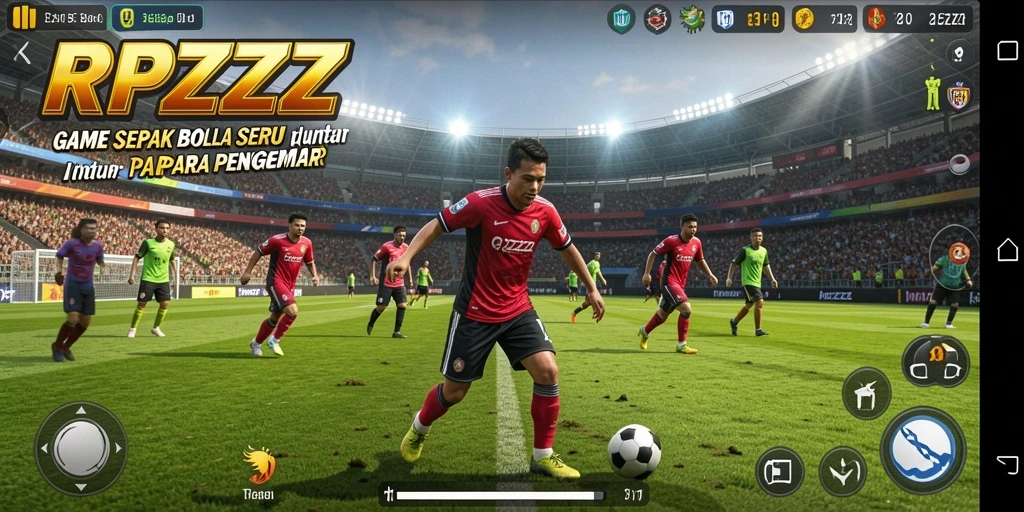 Tampilan gameplay seru dalam RPZZZ saat mencetak gol.