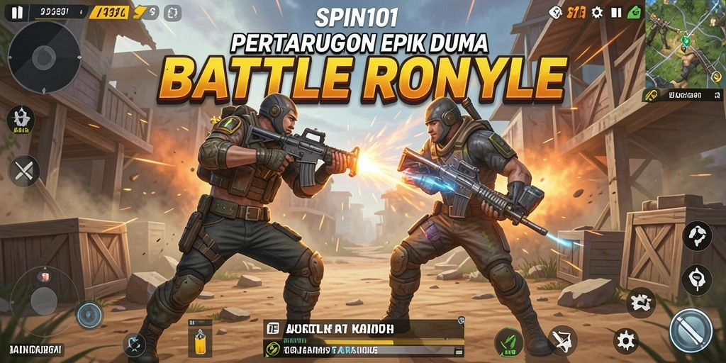 Screenshot utama SPIN101 menampilkan aksi intens dalam pertarungan Battle Royale.